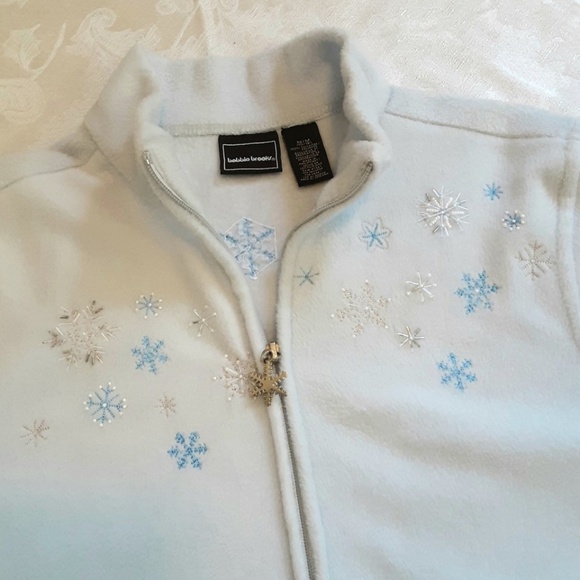 Bobbie Brooks Powder Blue Winter Snowflake Front Zip Fleece Jacket Sz M - Picture 8 of 13